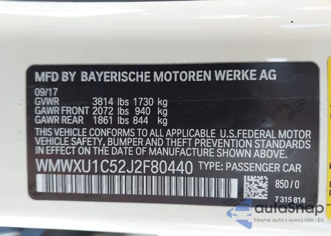 2018 Mini Hardtop Cooper из США, поврежденный, VIN WMWXU1C52J2F80440